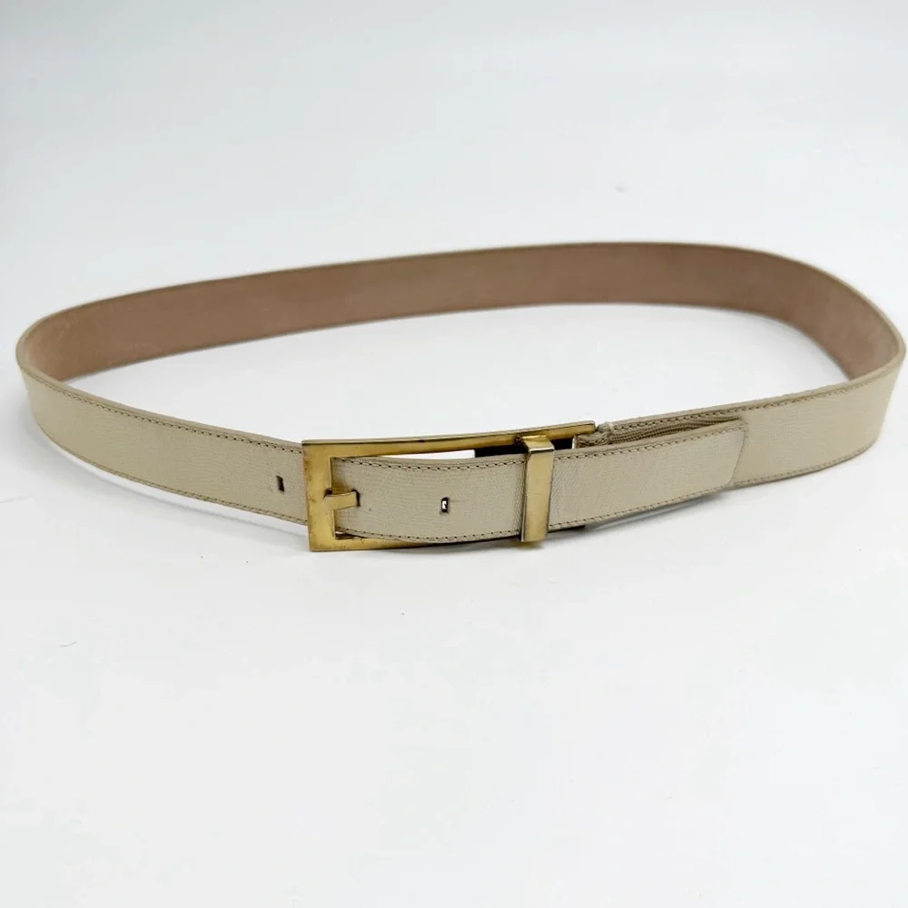 Linda Allard for Ellen Tracy Italian Calfskin Leather Belt, Gold-Tone Buckle, M